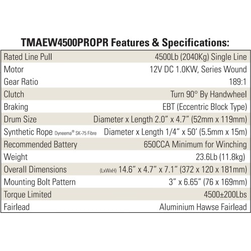 Electric winch 12V 4500LBS/2040KG (Synthetic rope)