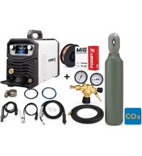 SUPER OFFER! Semi-automatic KIT FORBY® MIG 200PT LCD pulse (200A - 60%) (sinergetic) + CO2 cylinder 8l with accessories