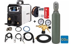 SUPER OFFER! Semi-automatic KIT FORBY® MIG 200PT LCD pulse (200A - 60%) (sinergetic) + CO2 cylinder 8l with accessories