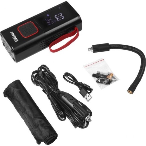 Cordless air compressor, 85 W, 10 bar, with LCD screen and LED flashlight