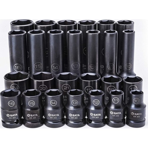 1/2" Prailgintų ir trumpų smūginių galvučių rinkinys (10-24mm)(26vnt) (plonasienės)