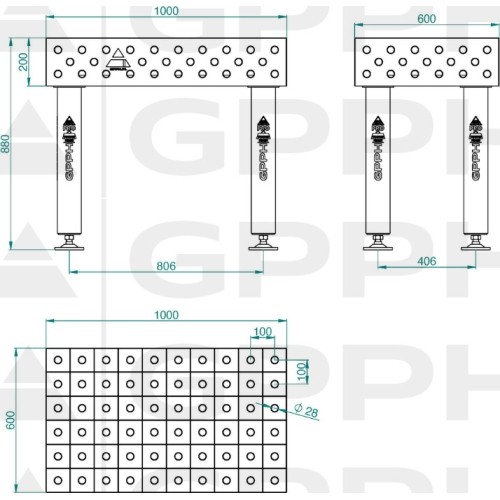 PRO INOX suvirinimo stalas 15 mm - 3000x1480mm - PRO INOX - Φ16 - 50x50mm - Ant ratukų