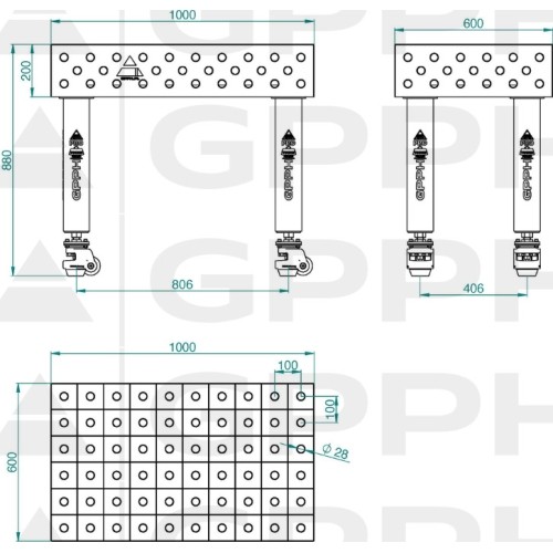 PRO INOX suvirinimo stalas 15 mm - 1200x1200mm - PRO INOX - Φ16 - 50x50mm - Ant kojelių