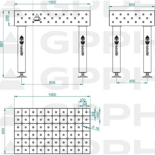 PRO INOX suvirinimo stalas 15 mm - 1500x1000mm - PRO INOX - Φ16 - 50x50mm - Ant kojelių
