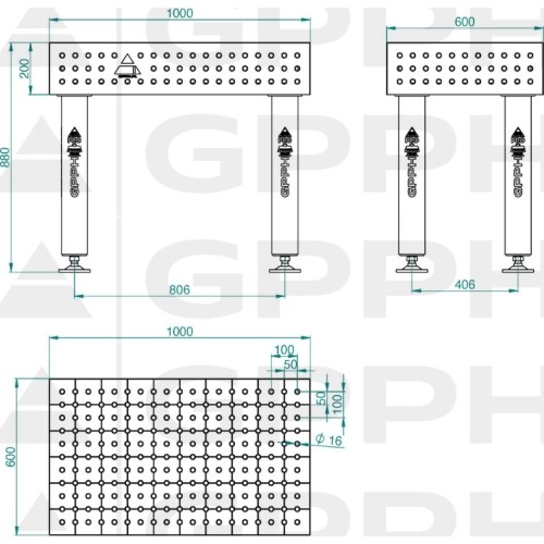 PRO INOX suvirinimo stalas 15 mm - 3000x1480mm - PRO INOX - Φ16 - 50x50mm - Ant kojelių