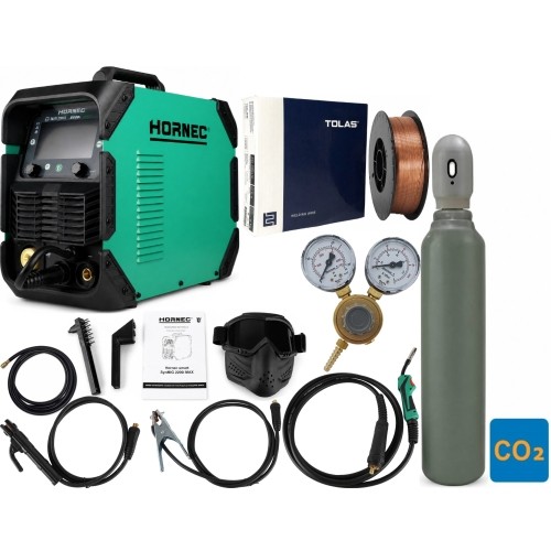 HORNEC® smart SynMIG 2200i MAX semi-automatic welding machine SET (synergic, welding capacity up to 6 mm) + 8L CO2 cylinder + ac