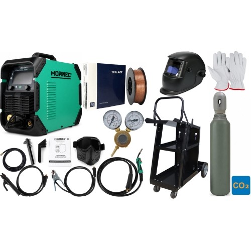 HORNEC® smart SynMIG 2200i MAX semi-automatic welding machine SET (synergic, welding capacity up to 6 mm) + 8L CO2 cylinder + ac