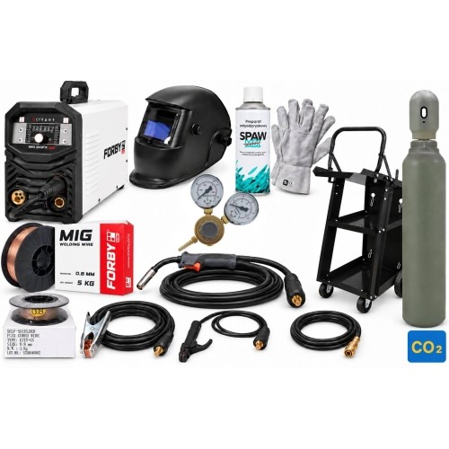 Special offer! FORBY® MIG 210FX LED synergic welder kit + 8 l CO2 cylinder with accessories