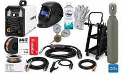 Special offer! FORBY® MIG 210FX LED synergic welder kit + 8 l CO2 cylinder with accessories