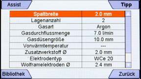 Schweißtipps im Display