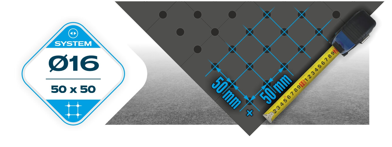 50x50 mm mesh, fi16 system