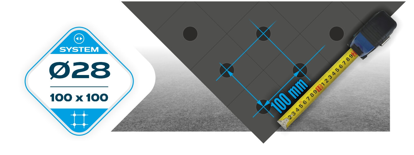 100x100mm grid, fi28 system